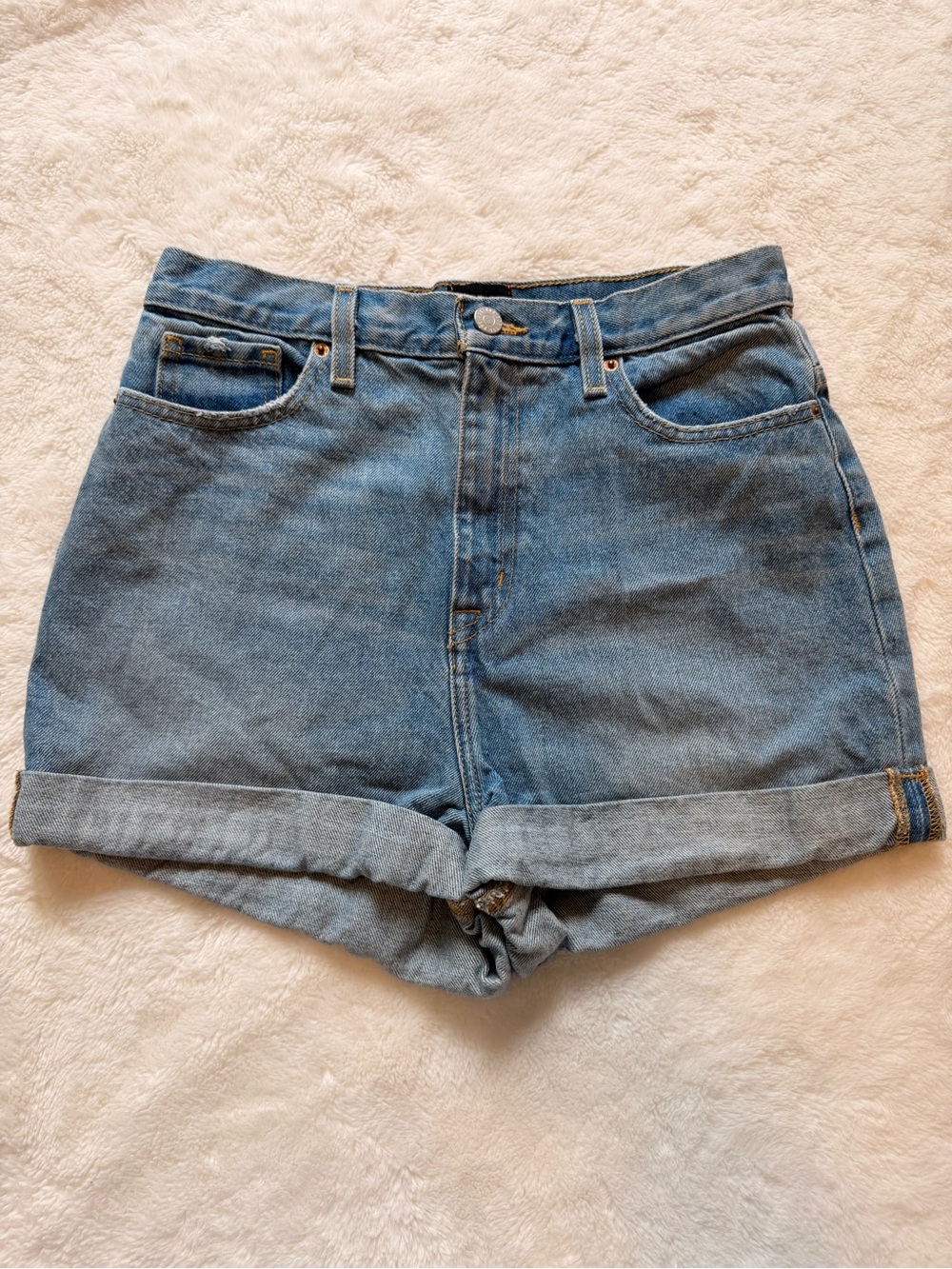 BDG Cuffed High-Waist Denim Shorts - Medium Blue